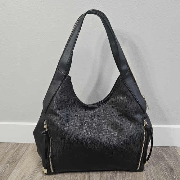 Olivia + Joy Handbags - Olivia & Joy Faux Leather Multi Zipper Large Shoulder Bag Tote Black Women's